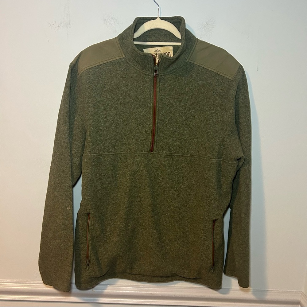 Life is Good Olive Green Fleece Quarter Zip Pull-Over Sweater Size Large